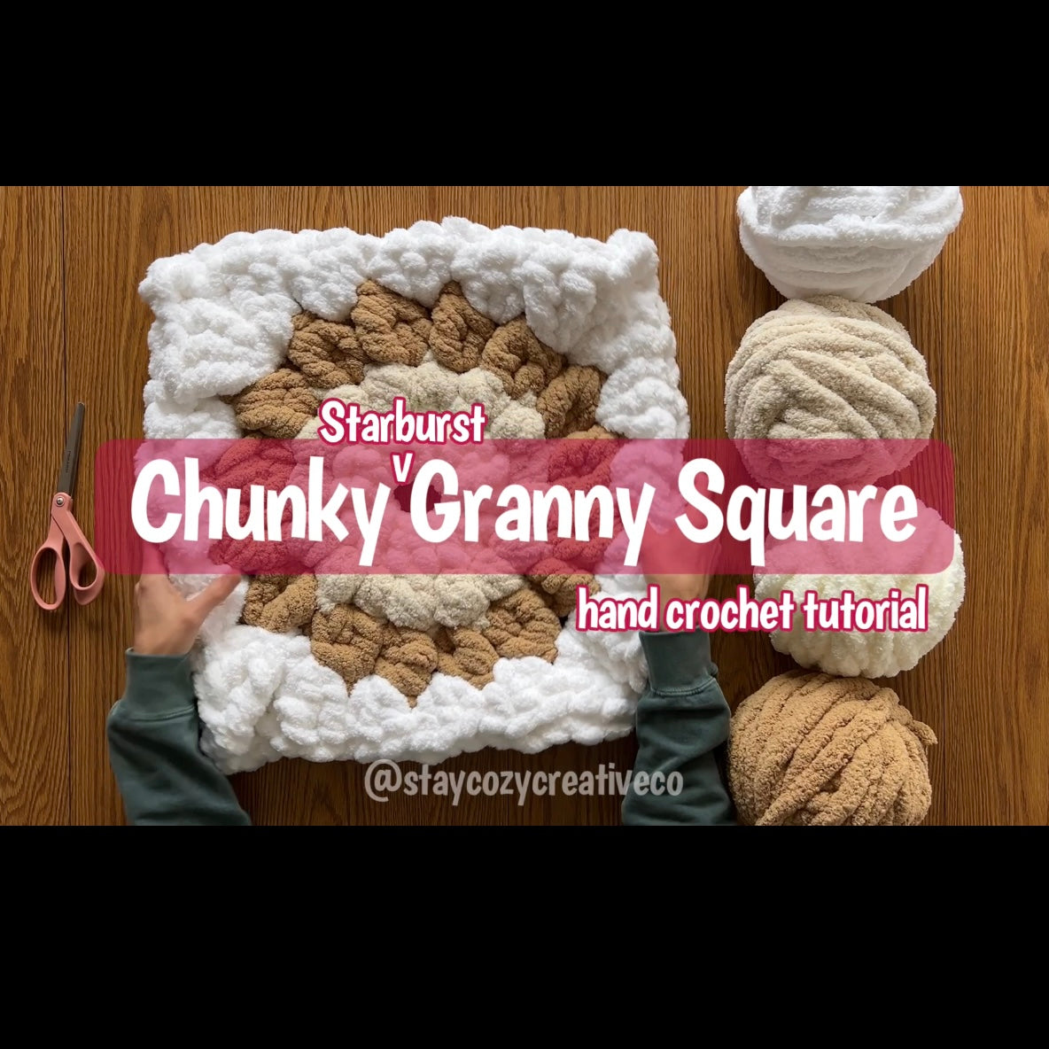 Chunky Granny Square Tutorial | Chenille Yarn | Hand Crochet | Video + PDF