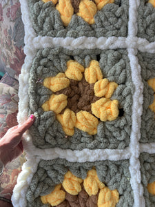 Sunflower Blanket, granny square, chenille yarn [ready to ship]