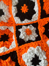 Load image into Gallery viewer, Flower Granny Square Blanket, Orange/White/Black [ready to ship]