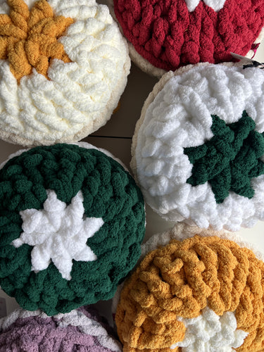 Round Petal Pillows, Chenille Yarn, 14