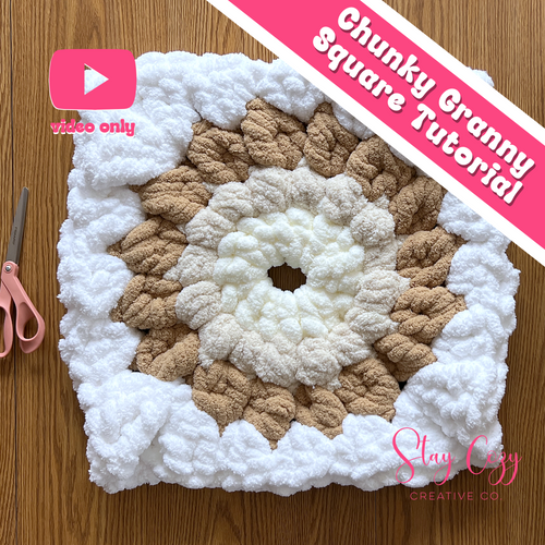 Chunky Granny Square Tutorial | Chenille Yarn | Hand Crochet | Video + PDF