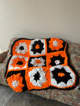 Load image into Gallery viewer, Flower Granny Square Blanket, Orange/White/Black [ready to ship]