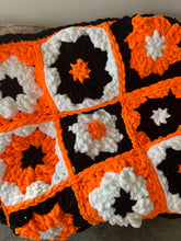 Load image into Gallery viewer, Flower Granny Square Blanket, Orange/White/Black [ready to ship]