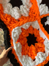 Load image into Gallery viewer, Flower Granny Square Blanket, Orange/White/Black [ready to ship]