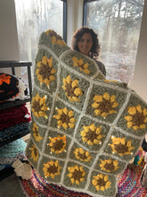 Load image into Gallery viewer, Sunflower Blanket, granny square, chenille yarn [ready to ship]