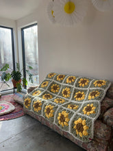 Load image into Gallery viewer, Sunflower Blanket, granny square, chenille yarn [ready to ship]