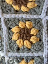 Load image into Gallery viewer, Sunflower Blanket, granny square, chenille yarn [ready to ship]