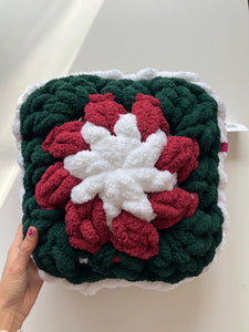 Holiday Granny Square Pillows, Chenille Yarn, 12" x 12" (various colors)