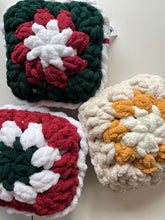 Load image into Gallery viewer, Holiday Granny Square Pillows, Chenille Yarn, 12&quot; x 12&quot; (various colors)