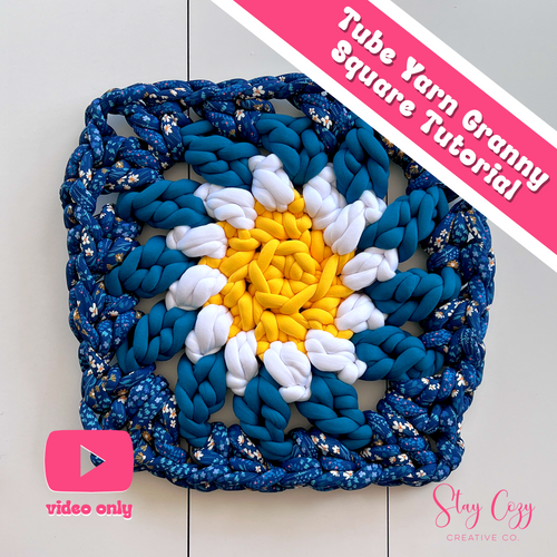 Chunky Granny Square Tutorial | Tube Yarn | Hand Crochet | Video + PDF