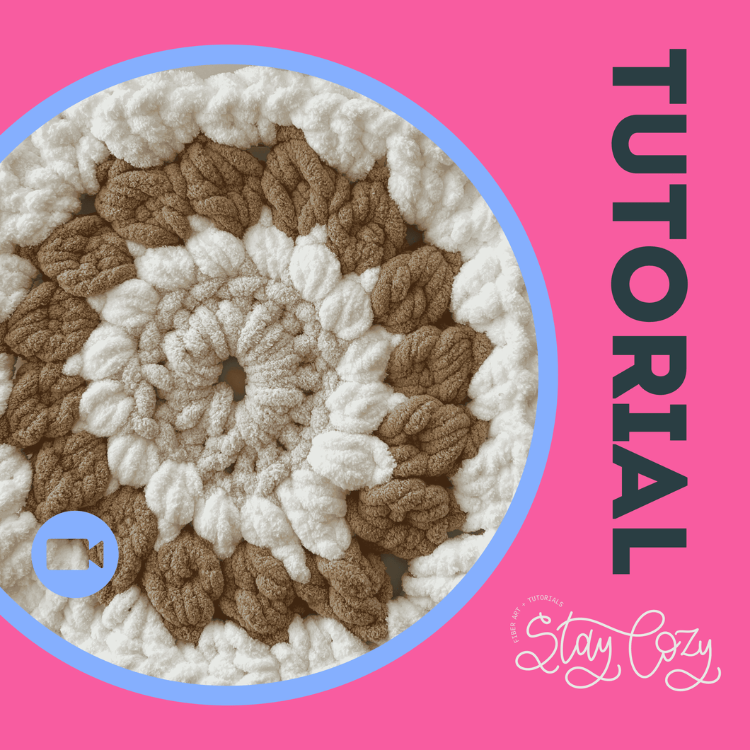 Chunky Granny Square Tutorial | Sunburst | Chenille Yarn | Hand Crochet | Video + PDF