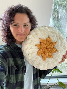 Round Petal Pillow Tutorial | Chenille Yarn | Hand Crochet | Video